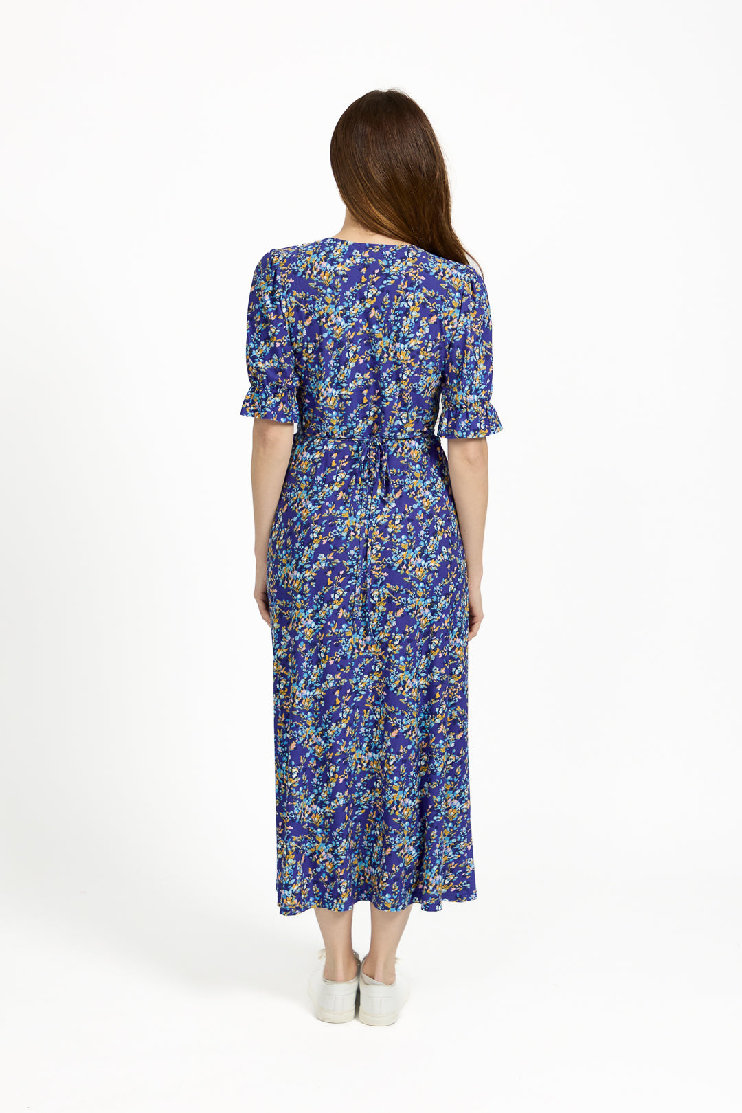 Ditsy Print Button-Up Tie-Front Midi Dress