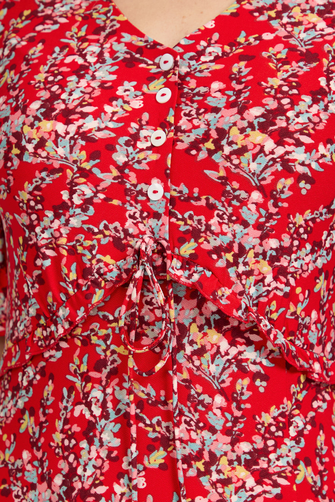 Ditsy Print Button-Up Tie-Front Midi Dress