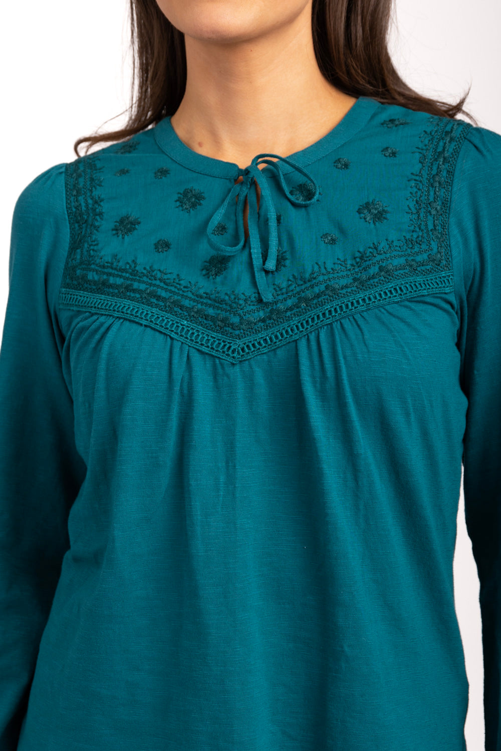 Tie Neck Embroidered Top