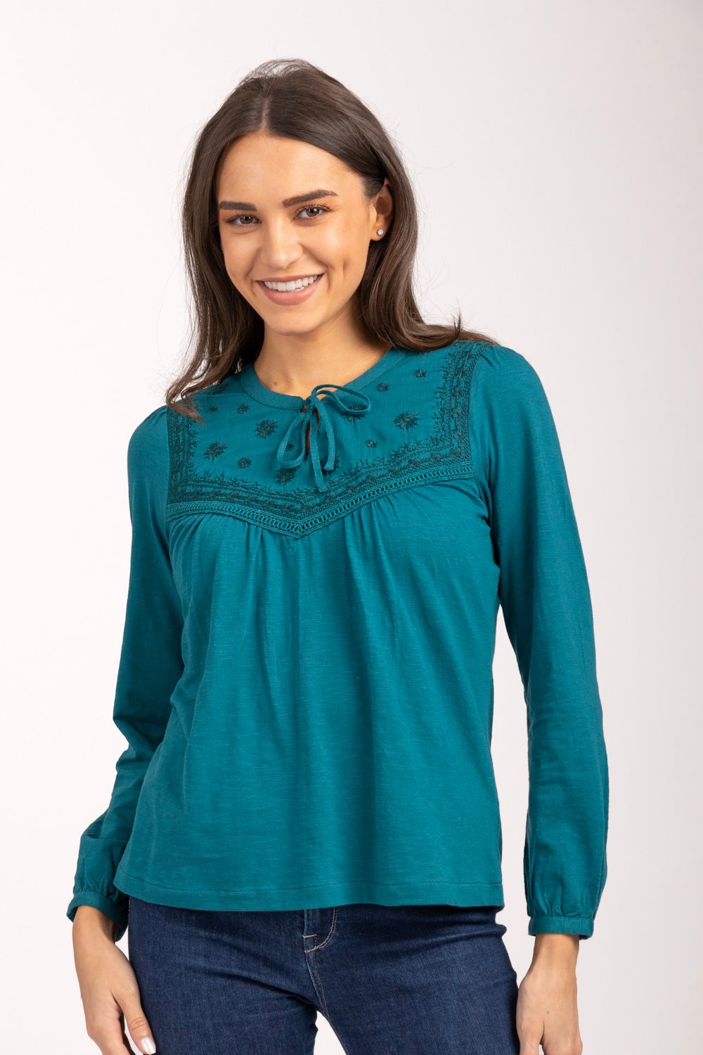 Tie Neck Embroidered Top