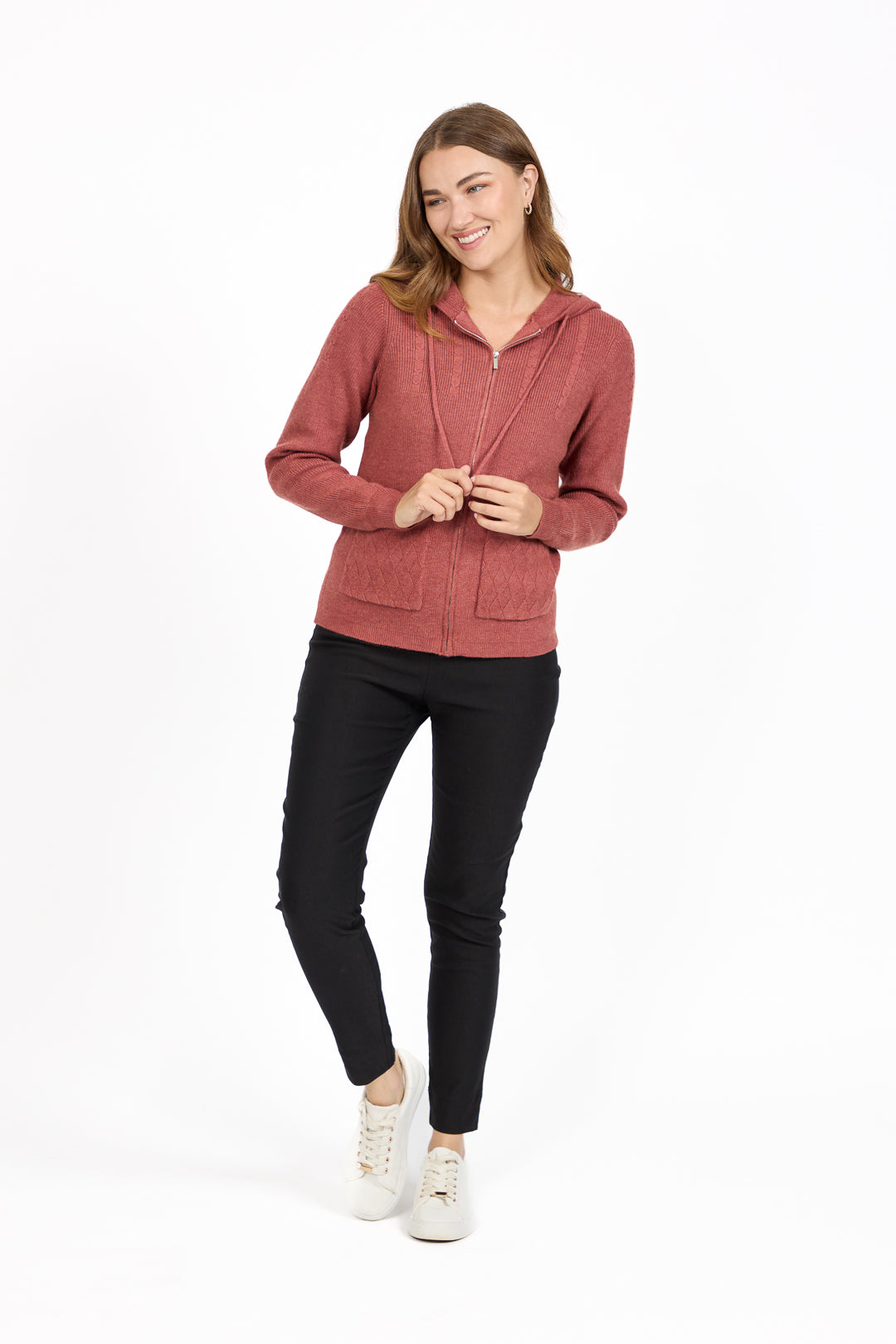 Cable-Knit Zip-up Hooded Cardigan