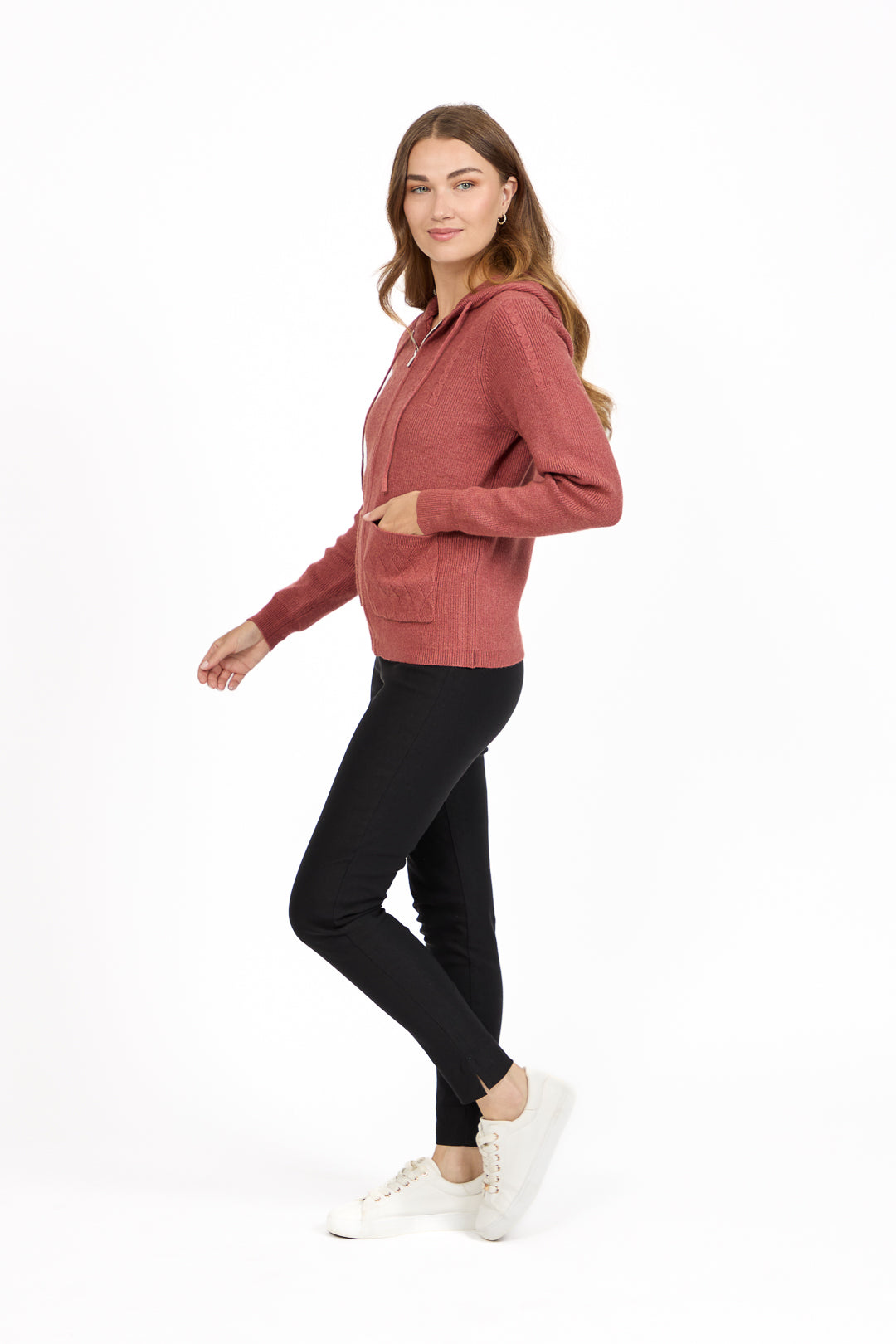 Cable-Knit Zip-up Hooded Cardigan