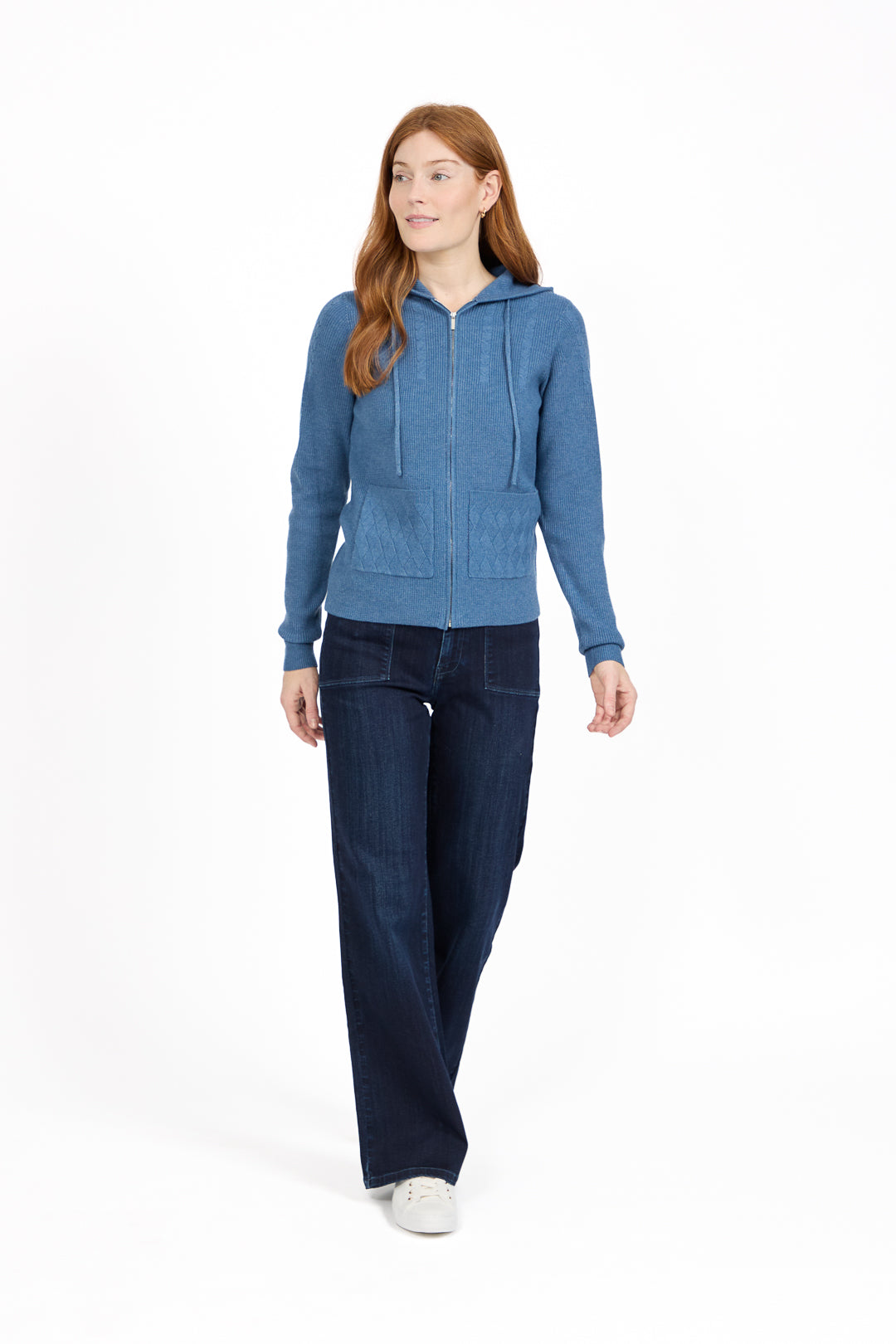 Cable-Knit Zip-up Hooded Cardigan