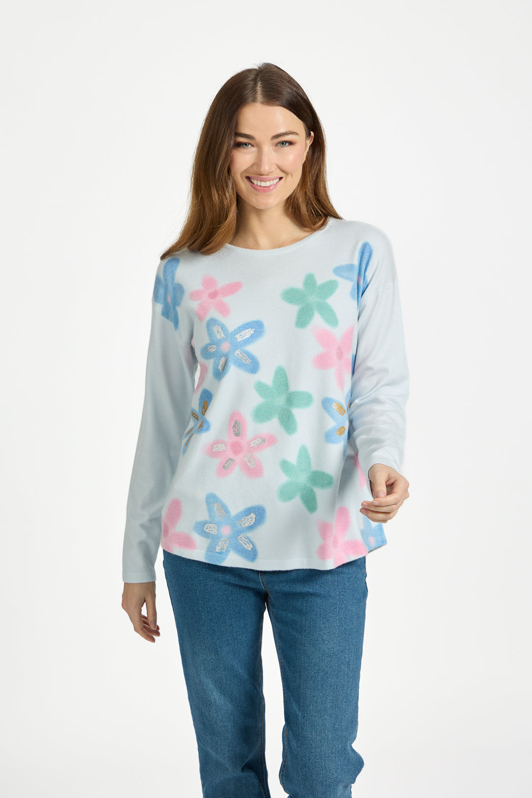 Large Floral Print Lightweight Knit Jumper