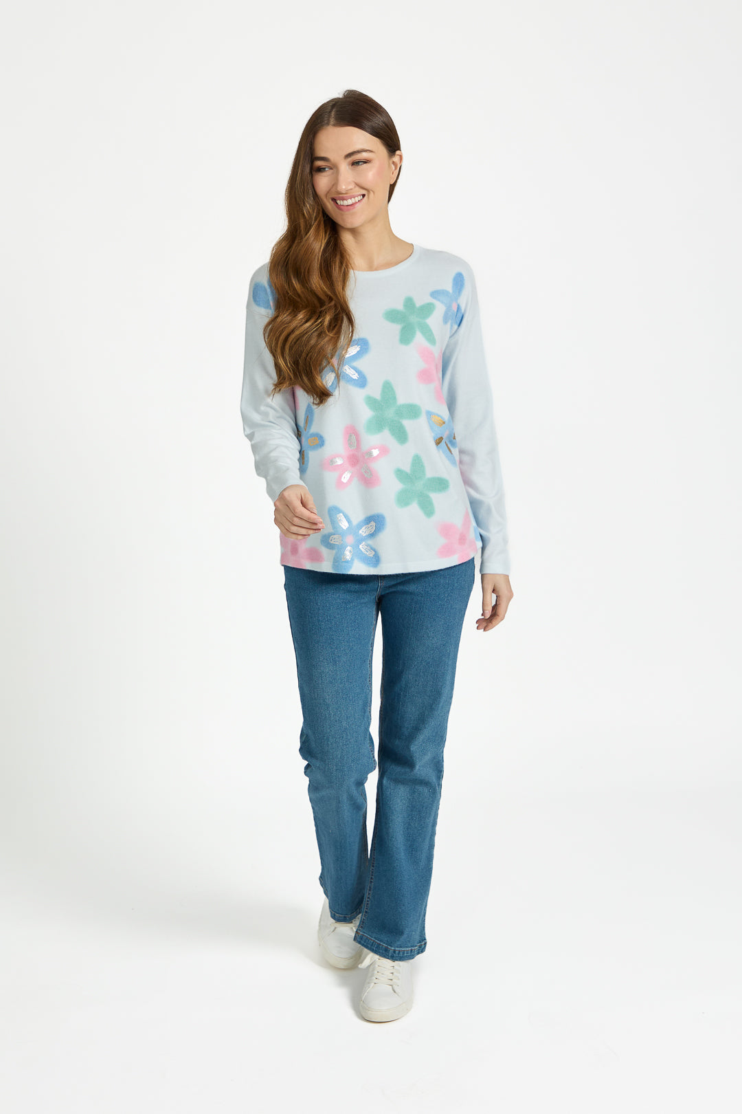 Large Floral Print Lightweight Knit Jumper