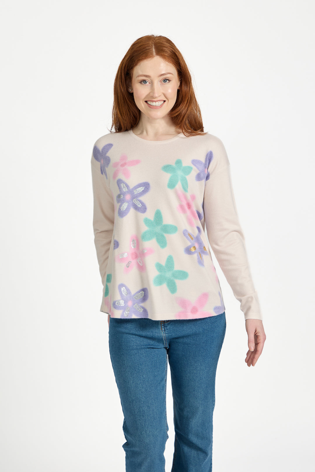Large Floral Print Lightweight Knit Jumper