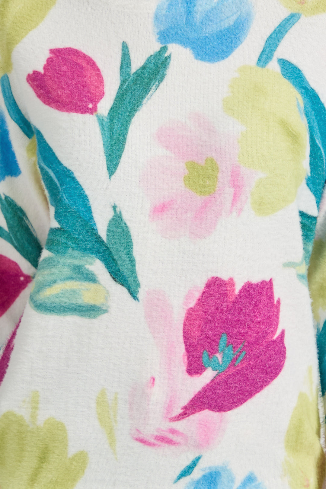 Floral Print Fluffy Yarn Jumper