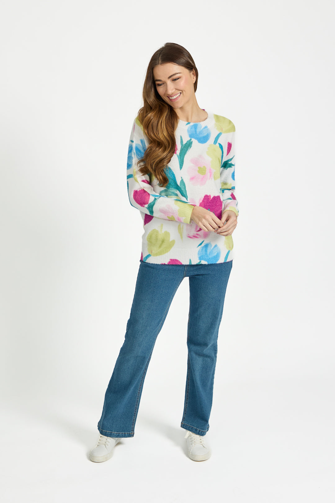 Floral Print Fluffy Yarn Jumper