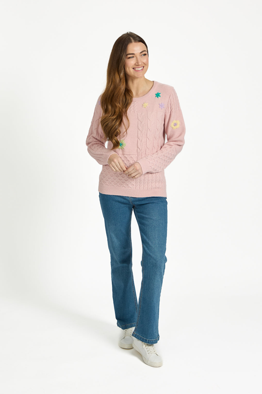 Cable Knit Flower Embroidered Jumper