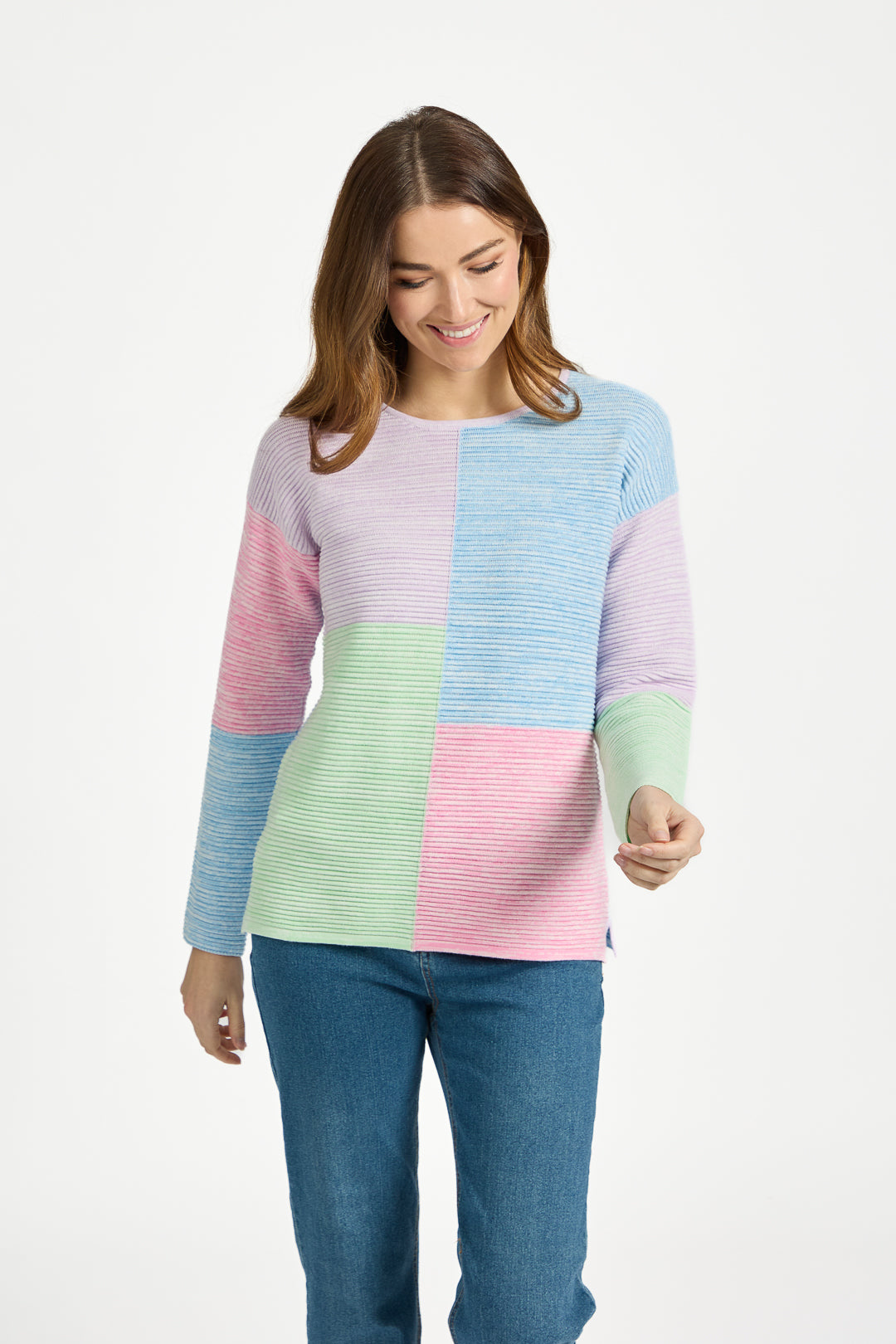 Pastel Colour Block Twist Yarn Knitted Jumper