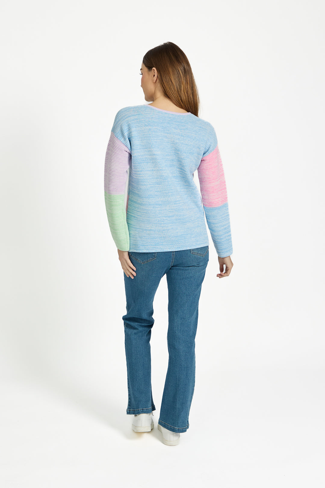 Pastel Colour Block Twist Yarn Knitted Jumper