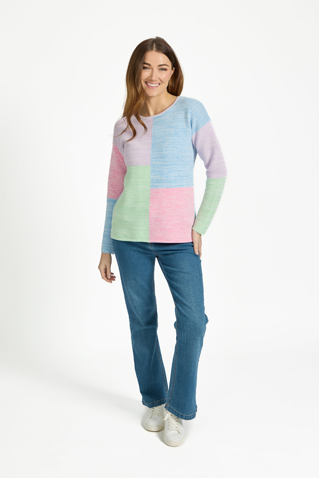 Pastel Colour Block Twist Yarn Knitted Jumper
