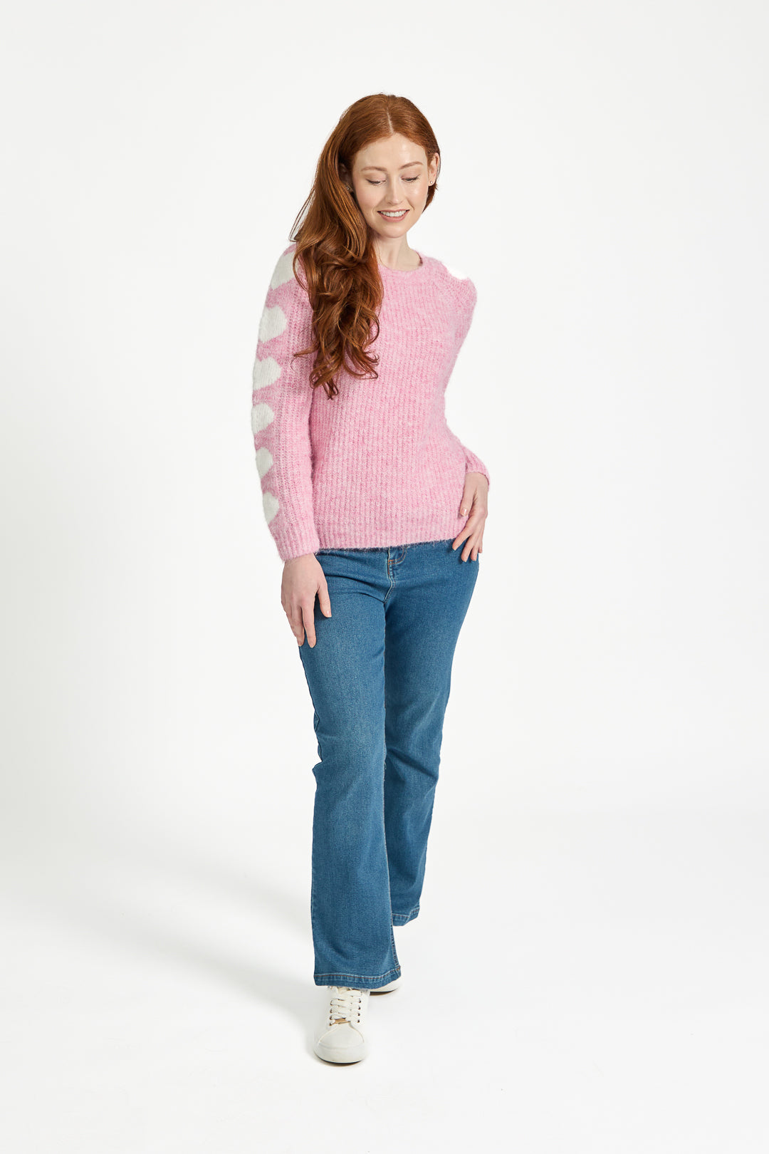 Solid Knit Jumper with Heart Sleeves