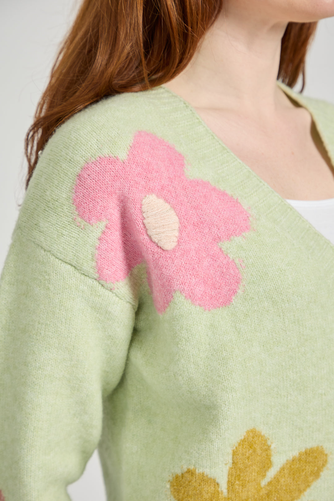 Large Flower Embroidered Knitted Cardigan