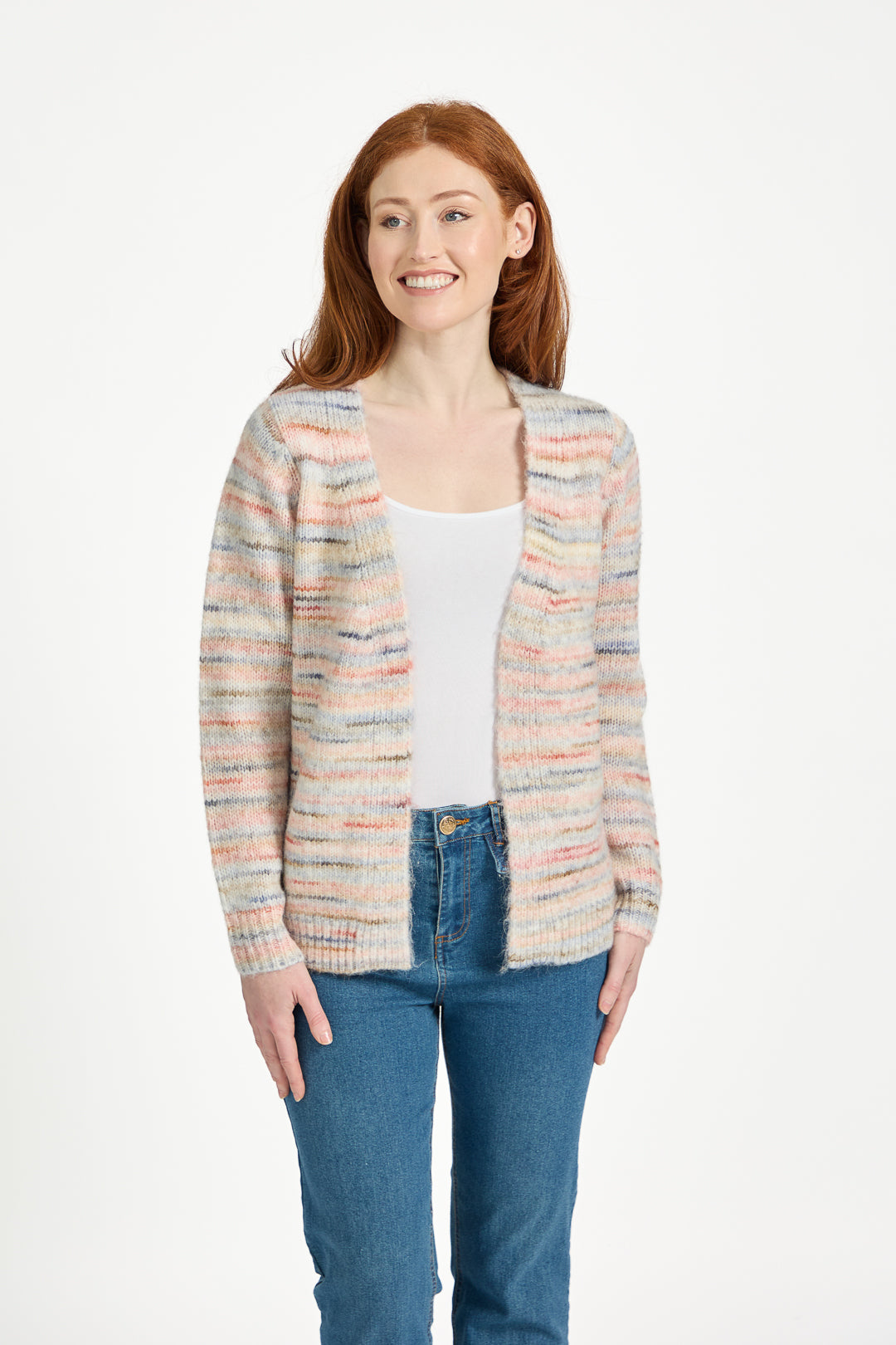 Space Dye Stripe Open-Front Knit Cardigan