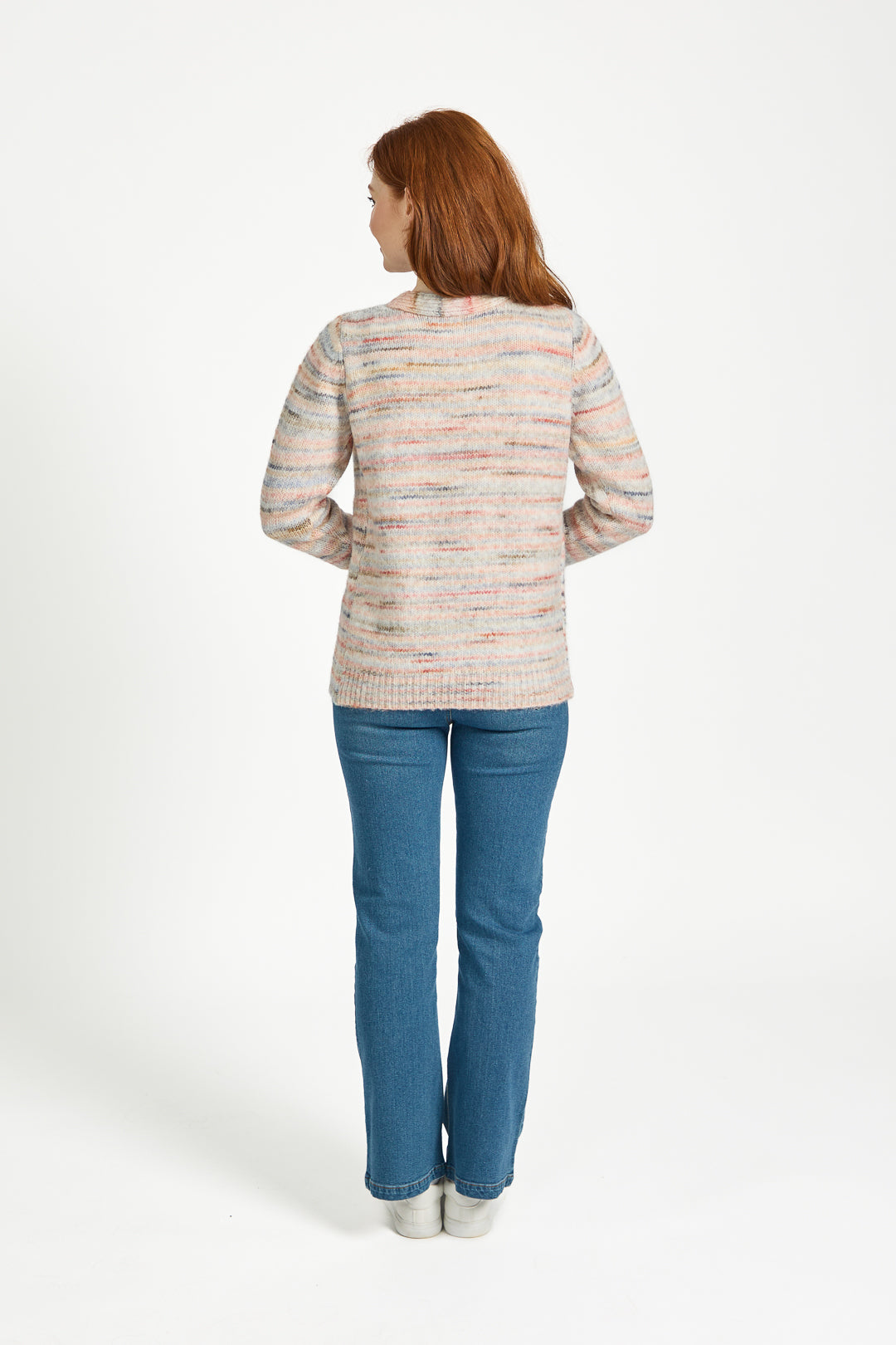 Space Dye Stripe Open-Front Knit Cardigan