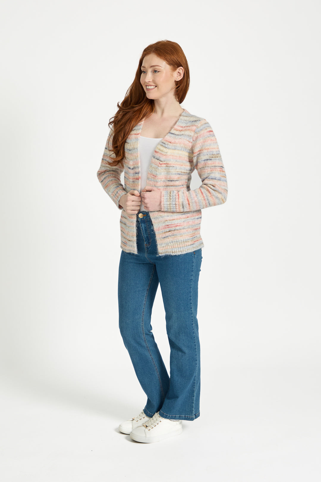 Space Dye Stripe Open-Front Knit Cardigan