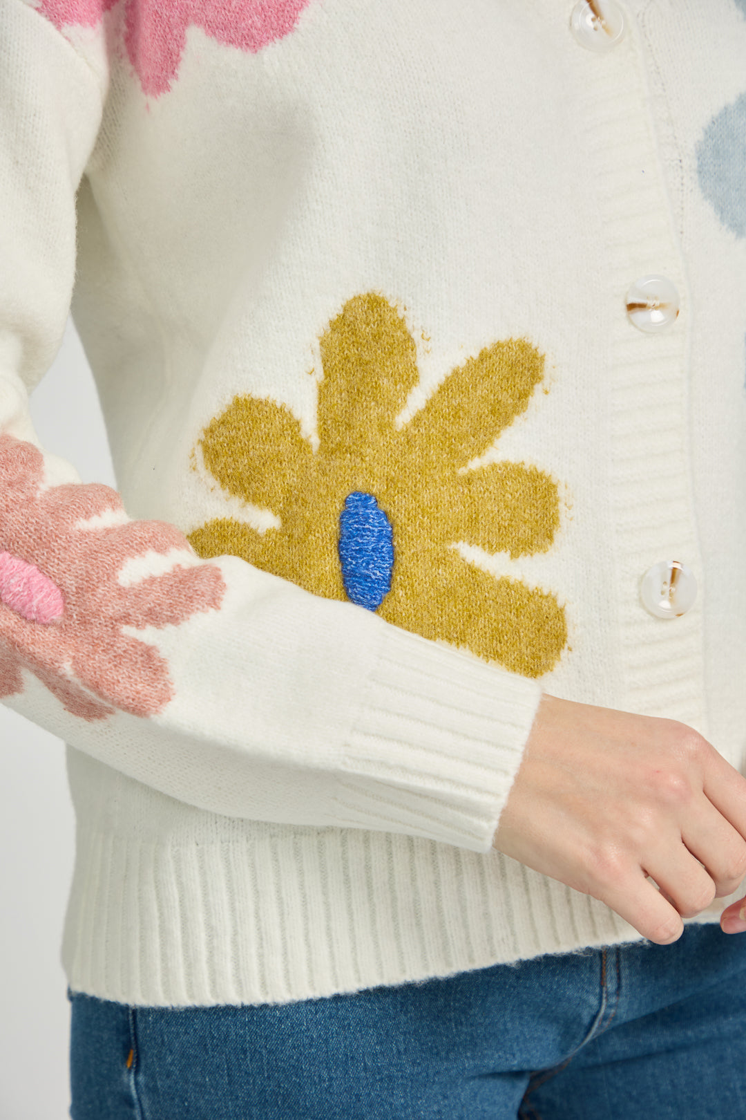 Large Flower Embroidered Knitted Cardigan