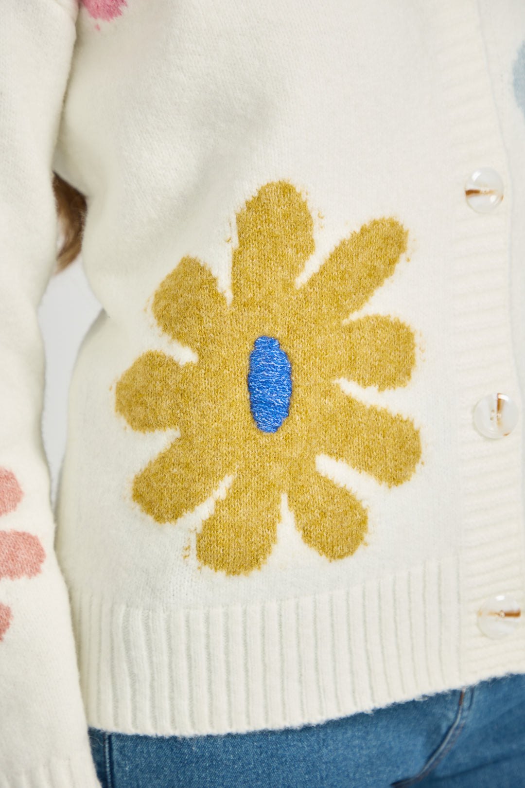 Large Flower Embroidered Knitted Cardigan