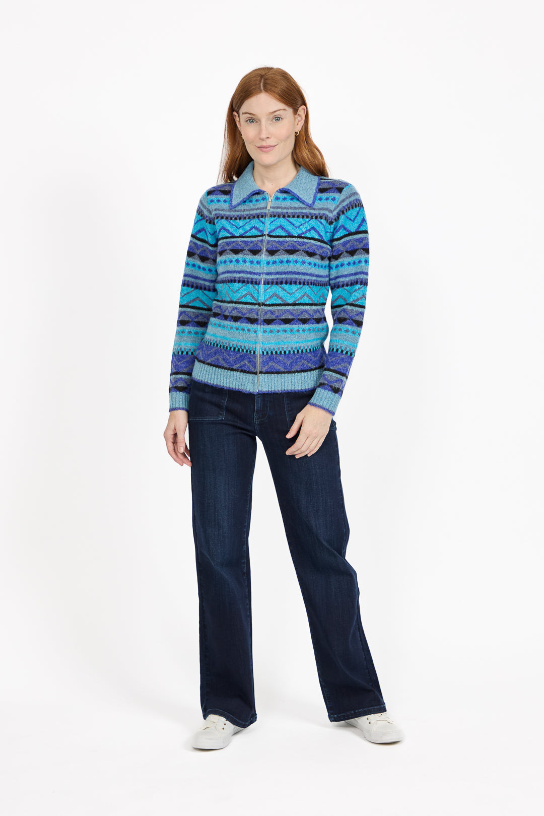 Fair Isle Collared Knit Cardigan