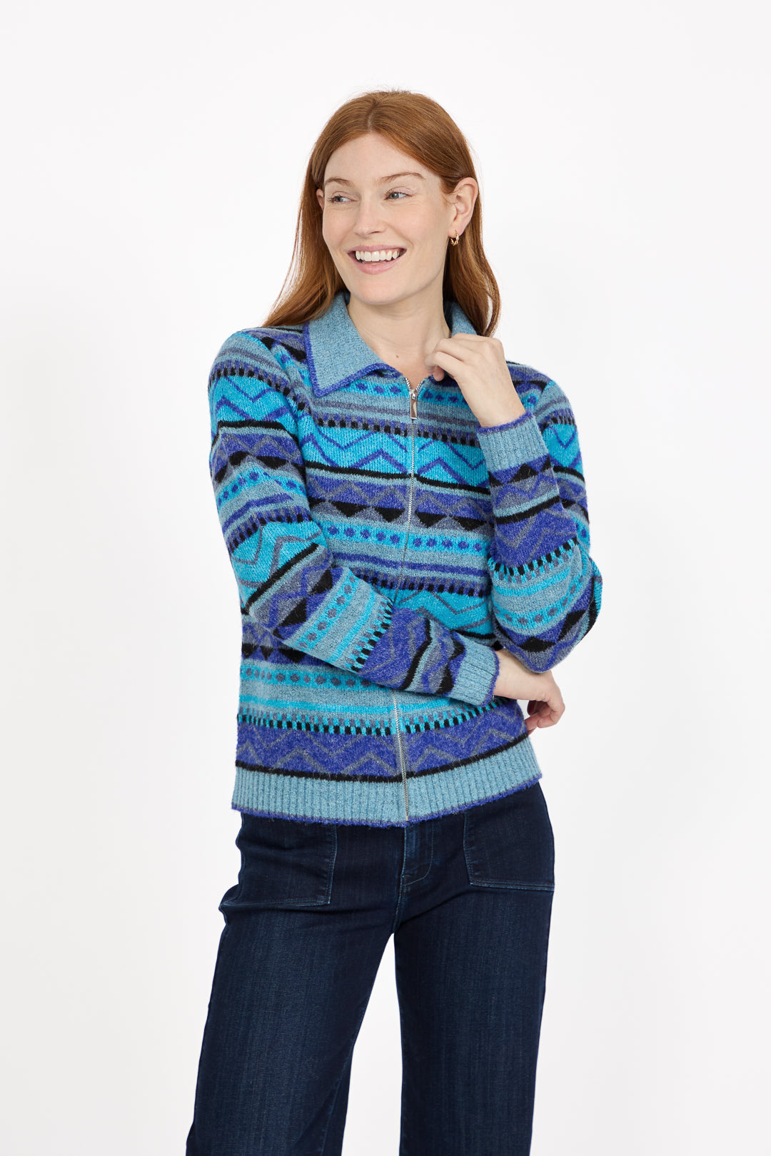 Fair Isle Collared Knit Cardigan