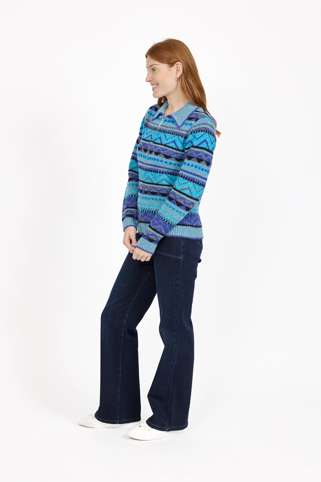 Fair Isle Collared Knit Cardigan