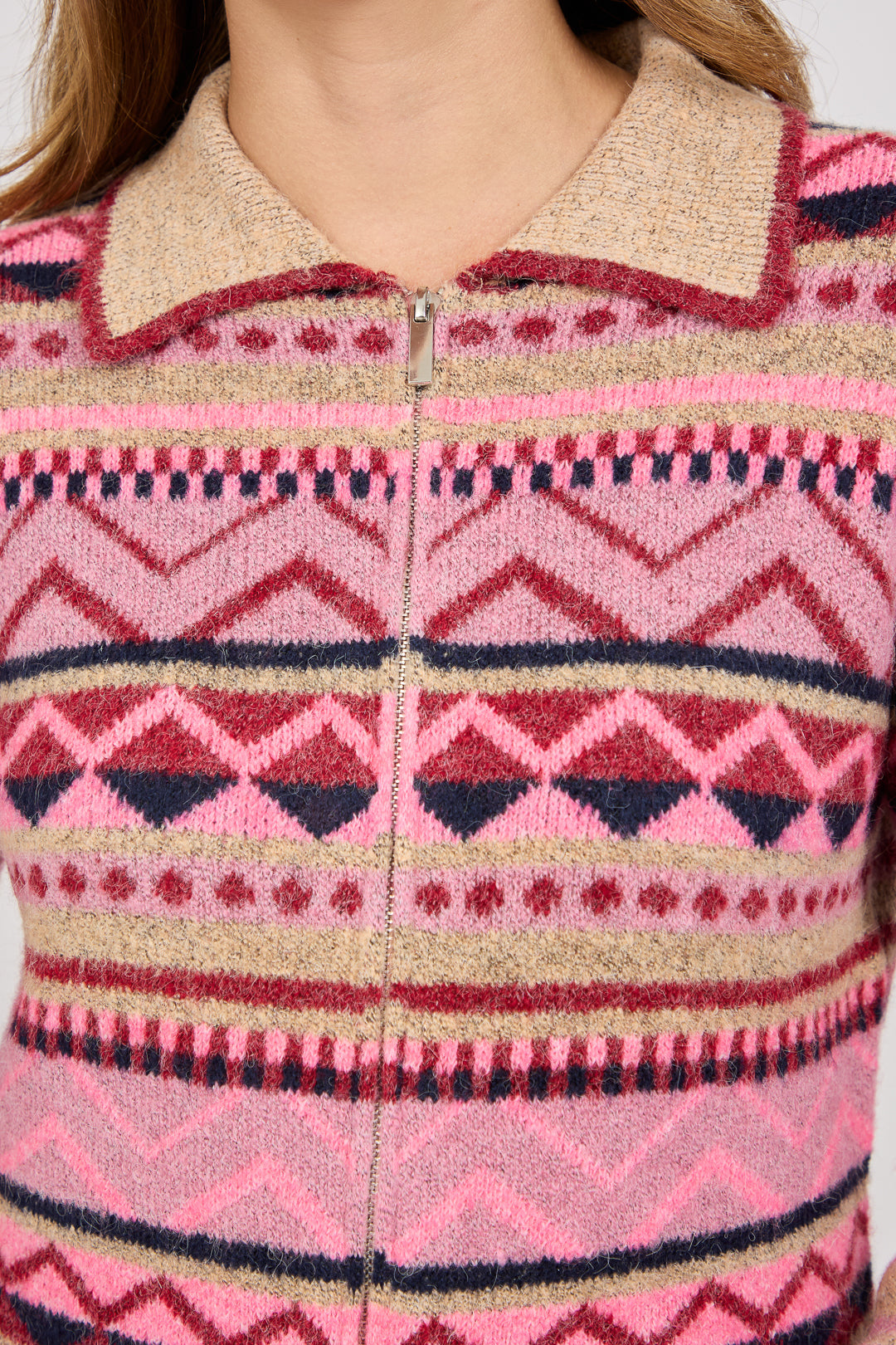 Fair Isle Collared Knit Cardigan