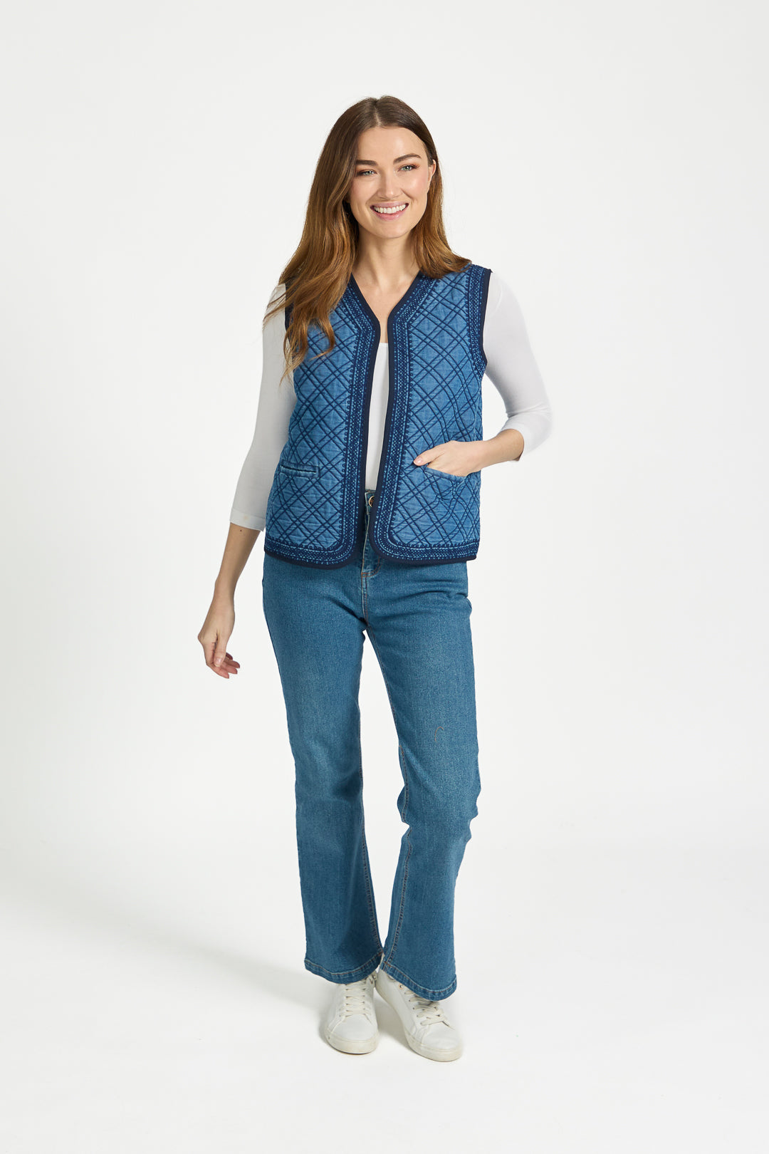 Denim Quilted Embroidered Gilet