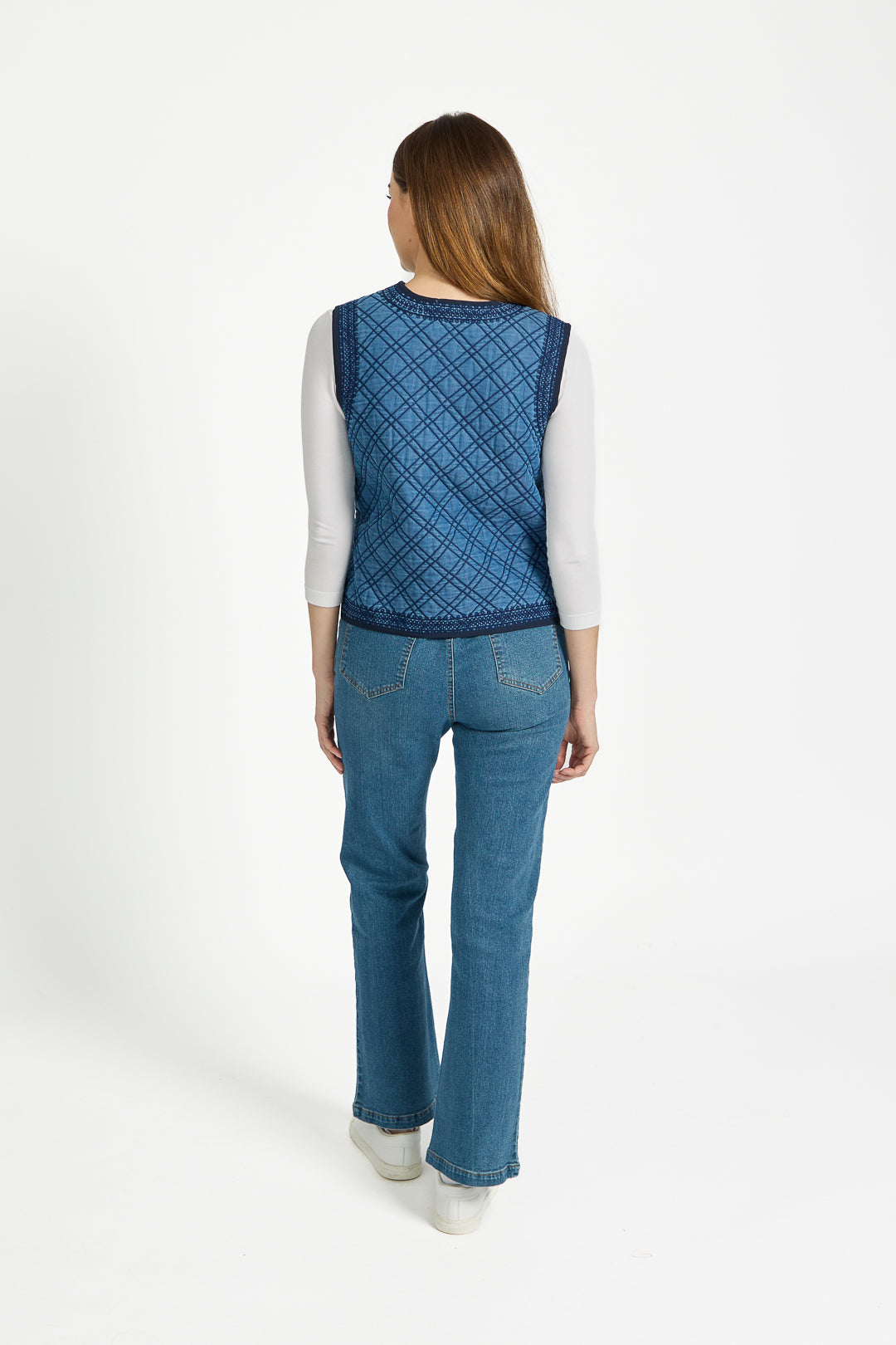 Denim Quilted Embroidered Gilet