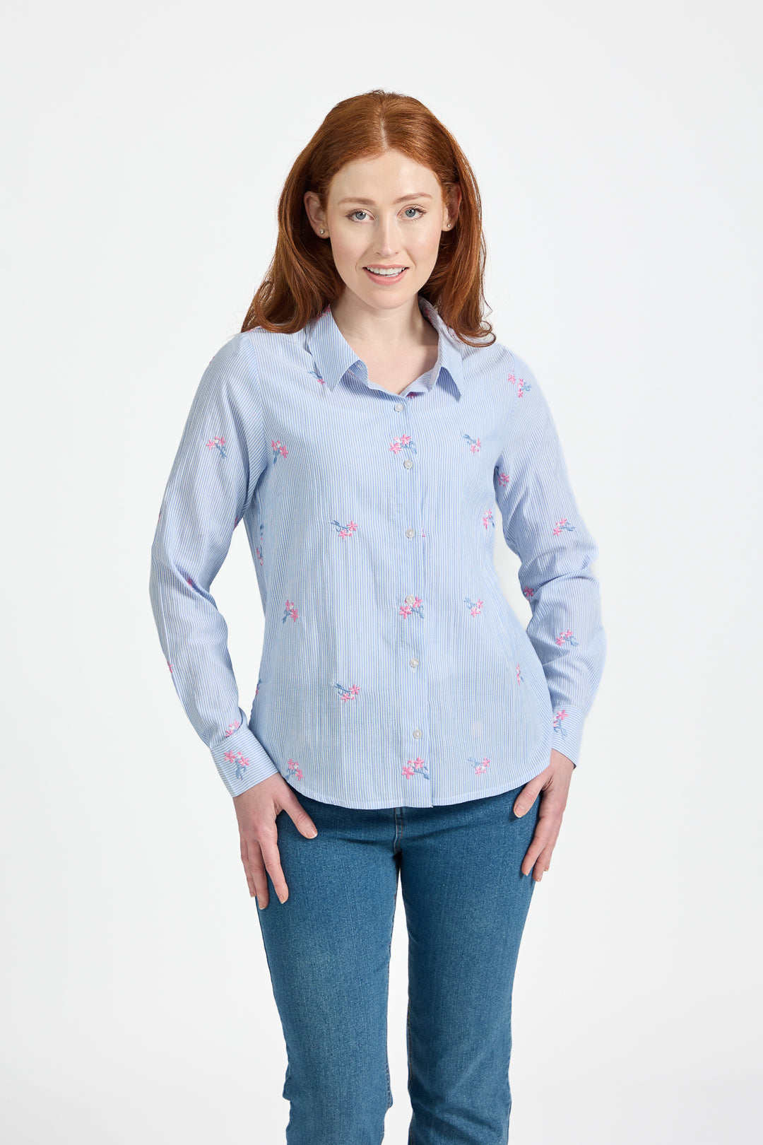 Floral Embroidered Stripe Shirt