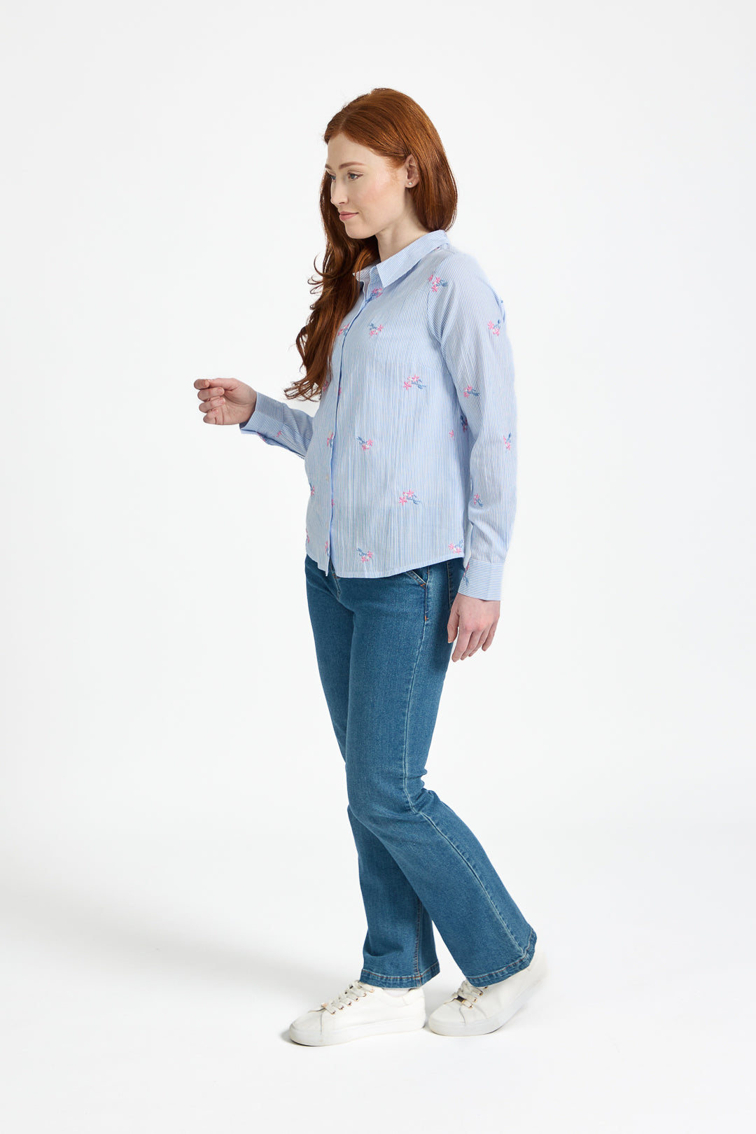 Floral Embroidered Stripe Shirt