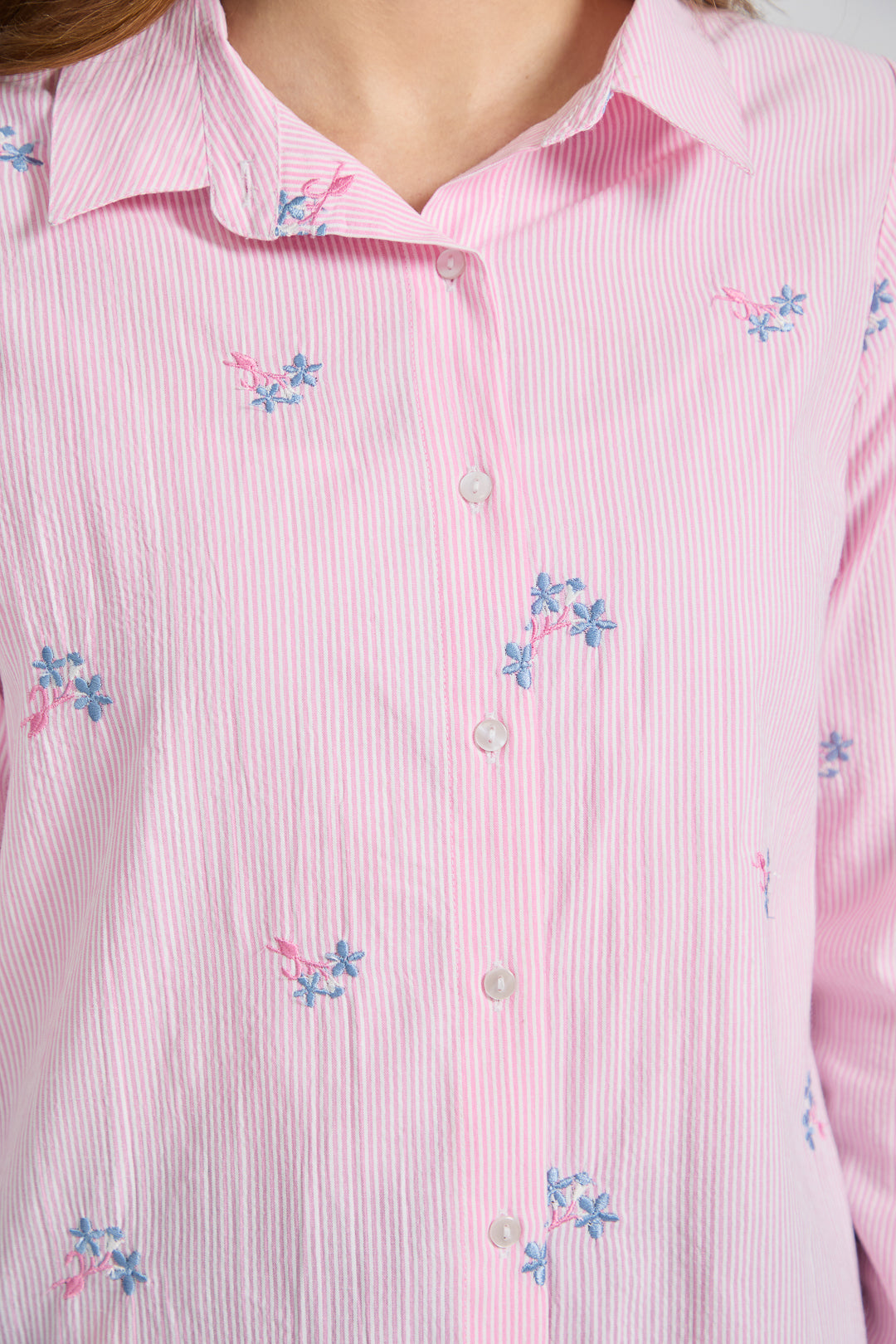 Floral Embroidered Stripe Shirt