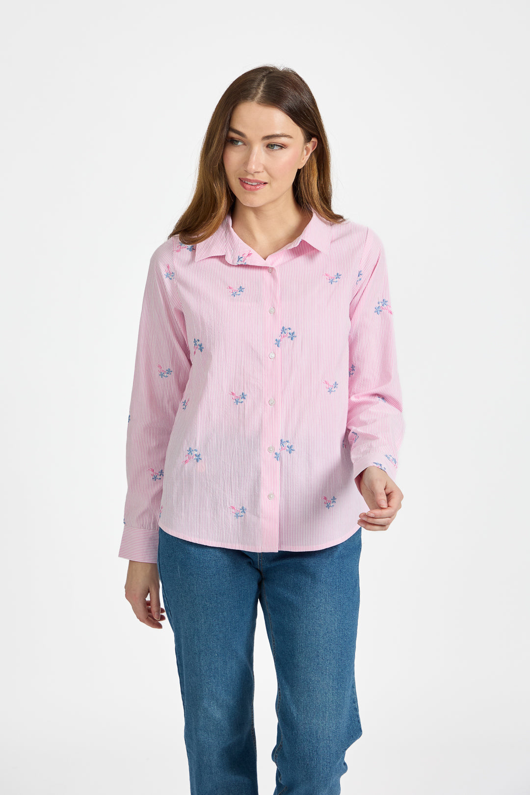 Floral Embroidered Stripe Shirt