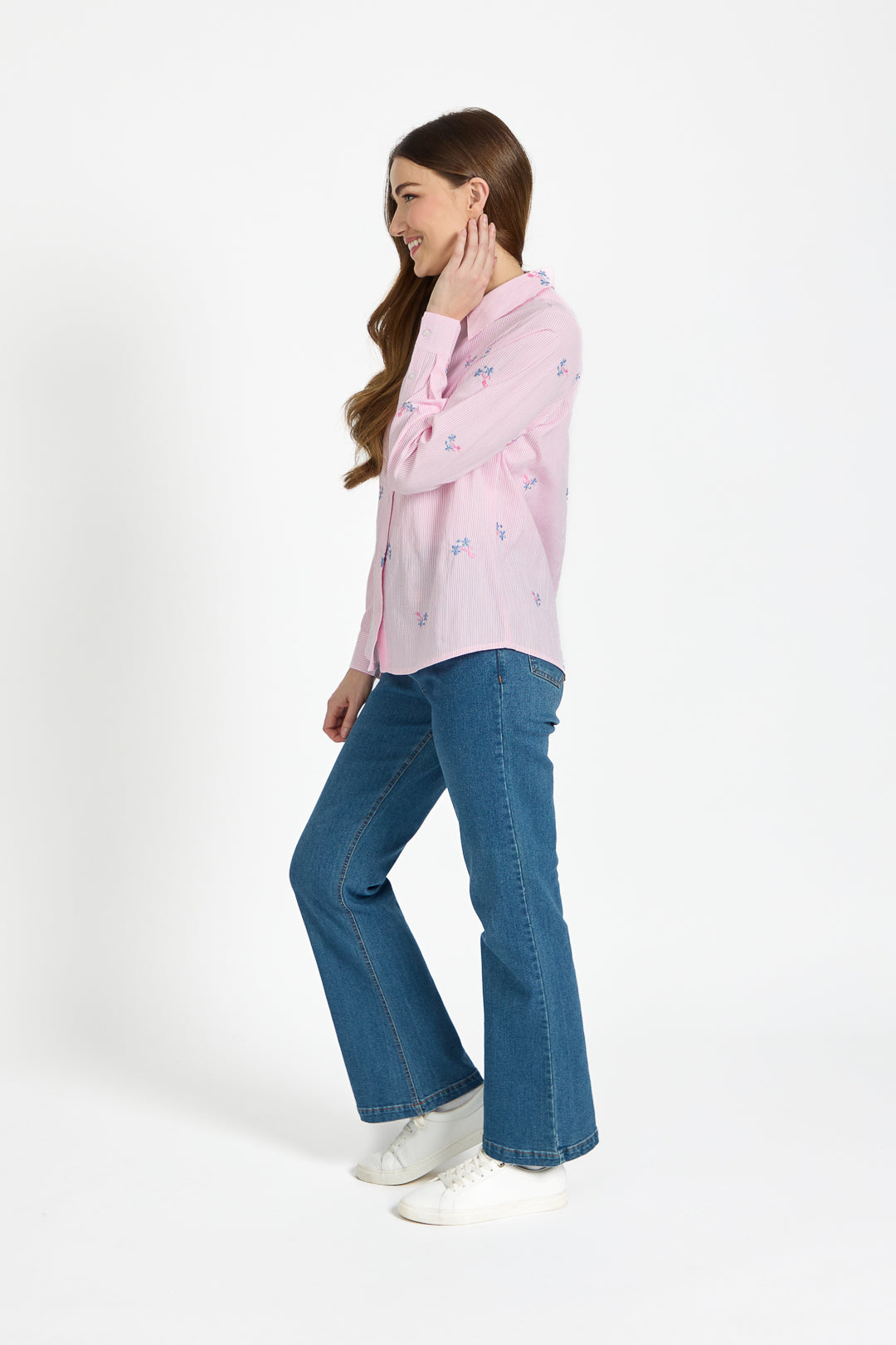 Floral Embroidered Stripe Shirt