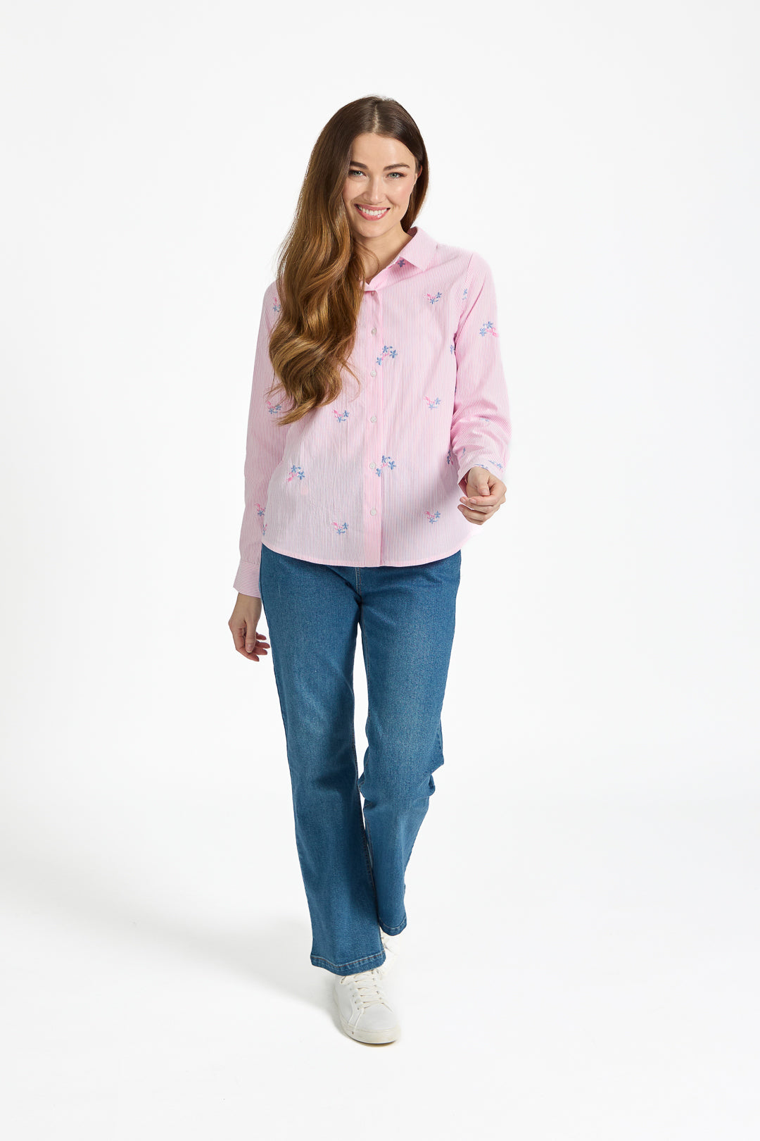 Floral Embroidered Stripe Shirt