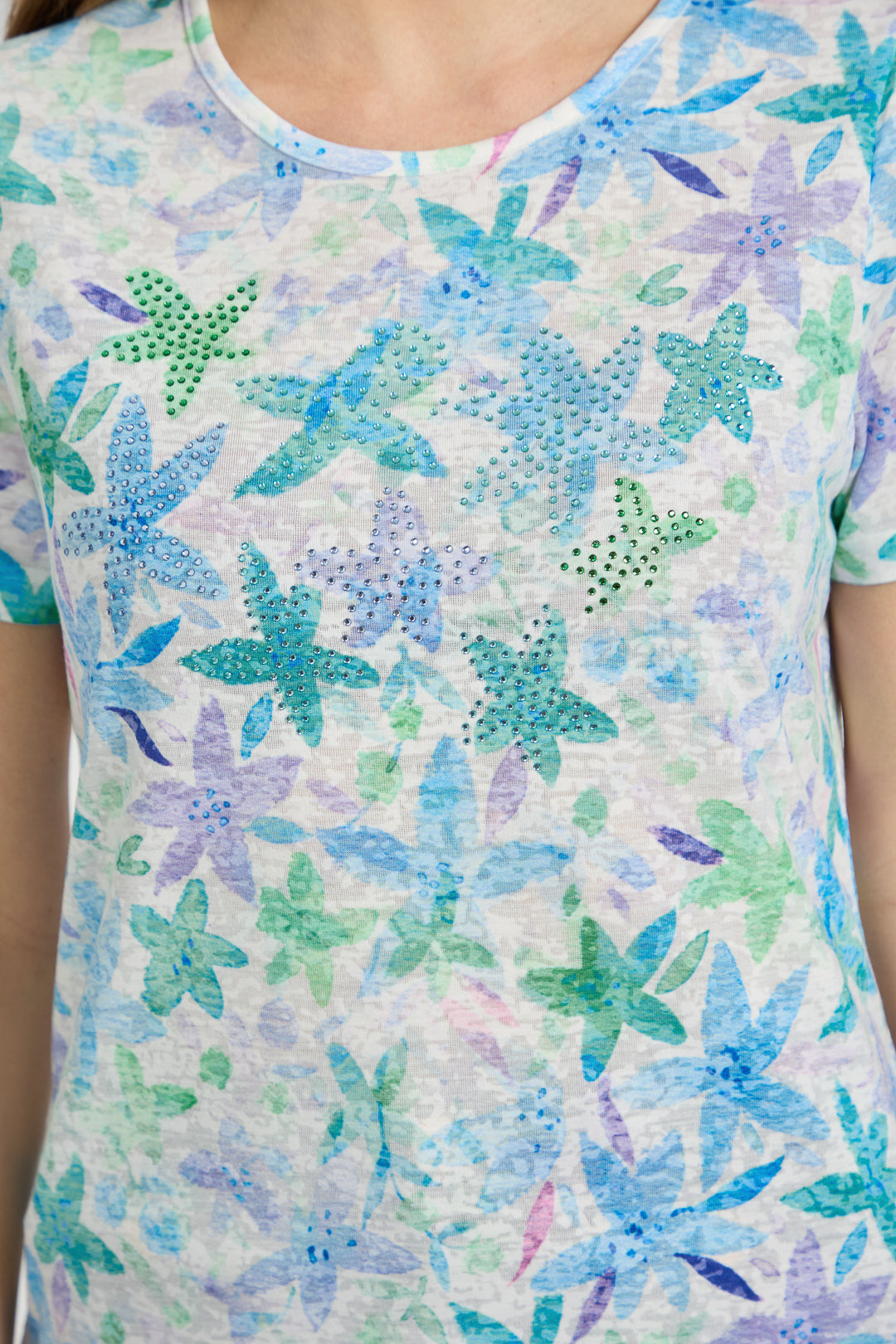 Leaf Embellished Burnout Top