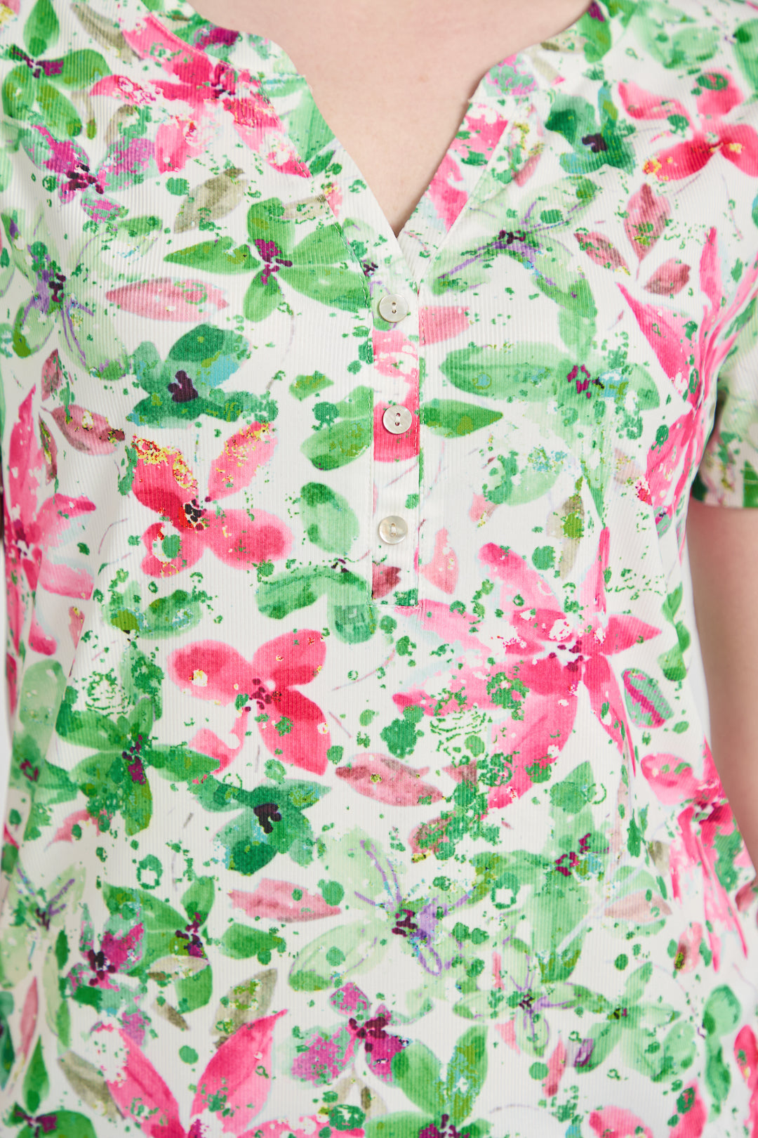 Floral V-Neck Button Top