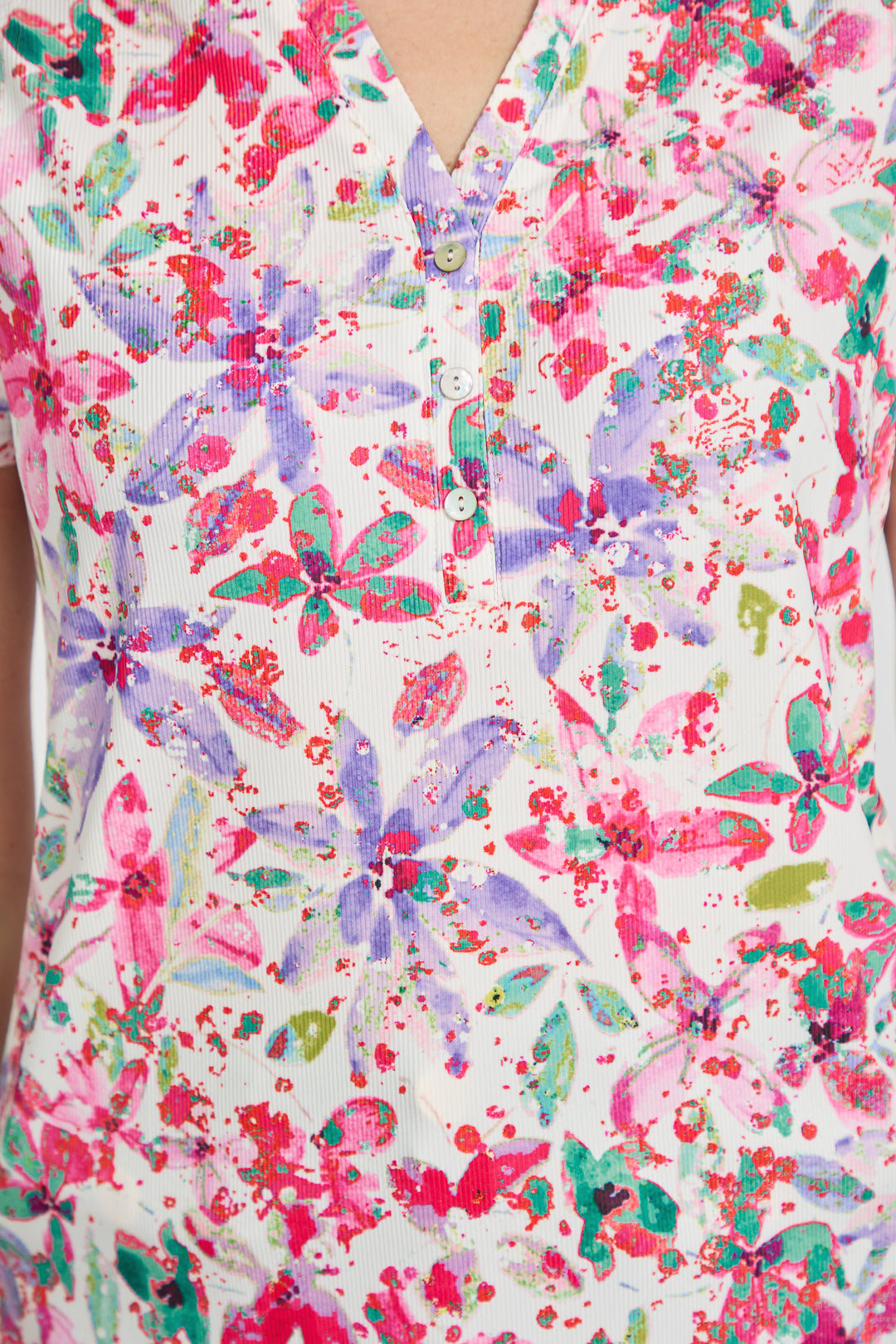 Floral V-Neck Button Top