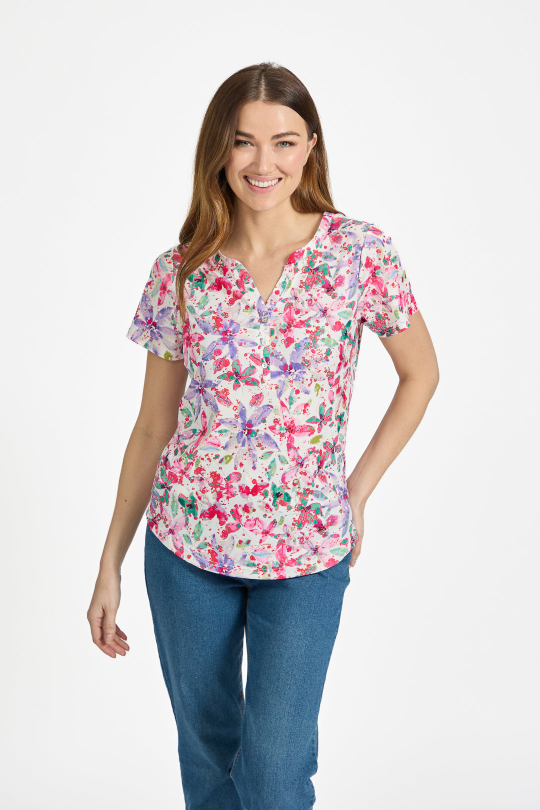 Floral V-Neck Button Top