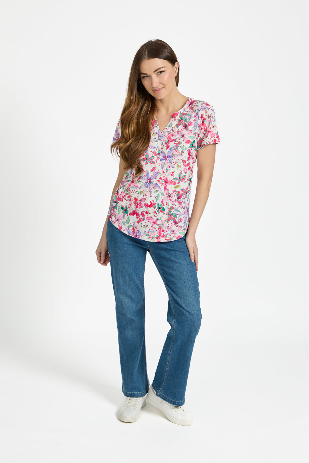 Floral V-Neck Button Top