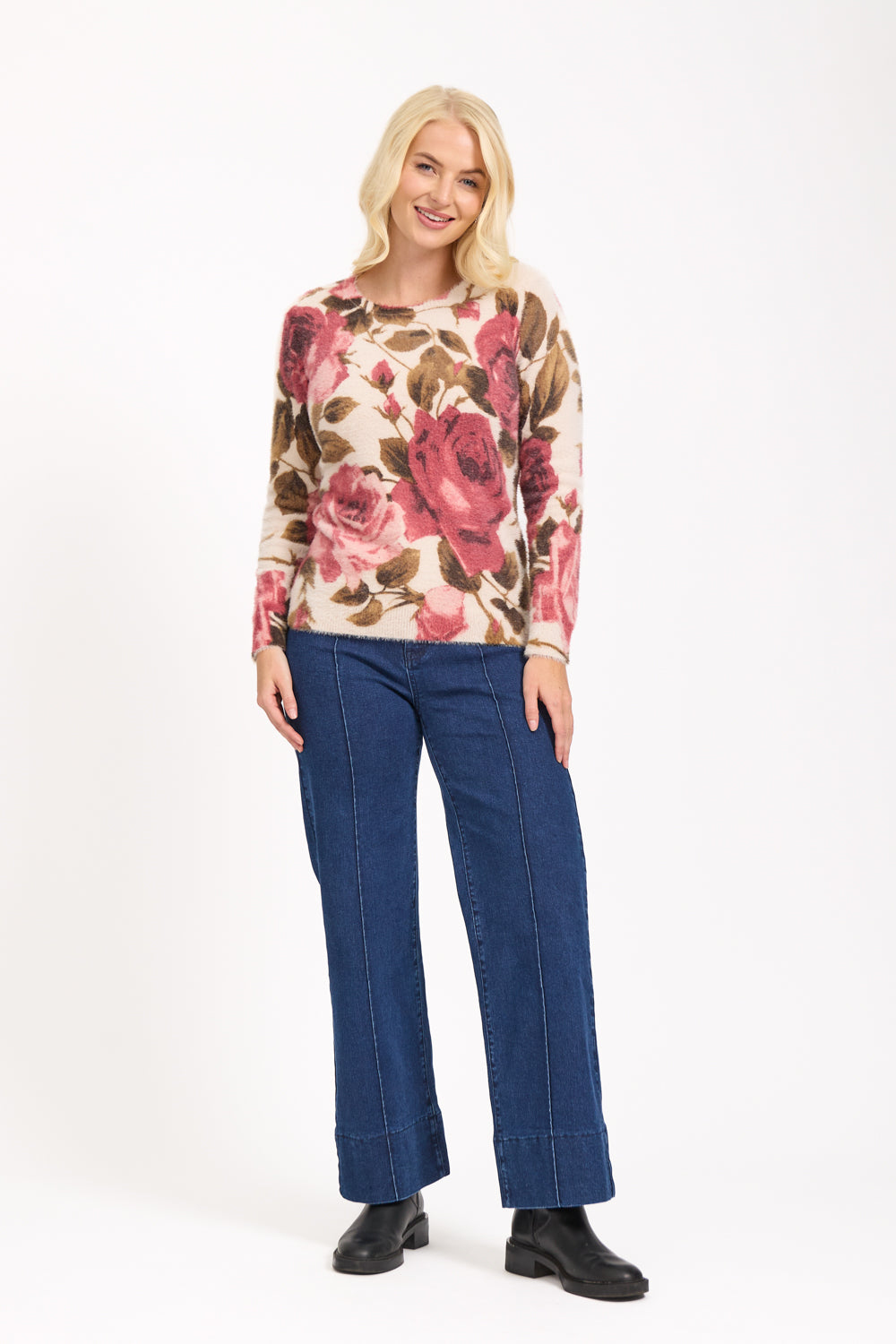 Rose Print Plush Jumper