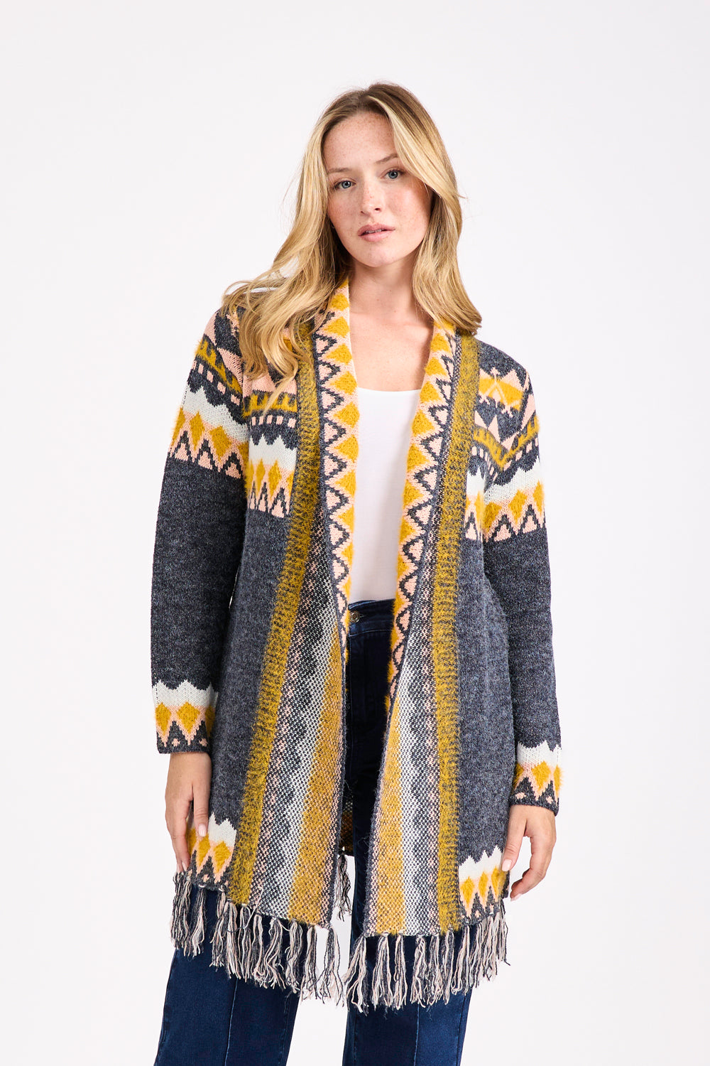 Fringed Aztec Cardigan