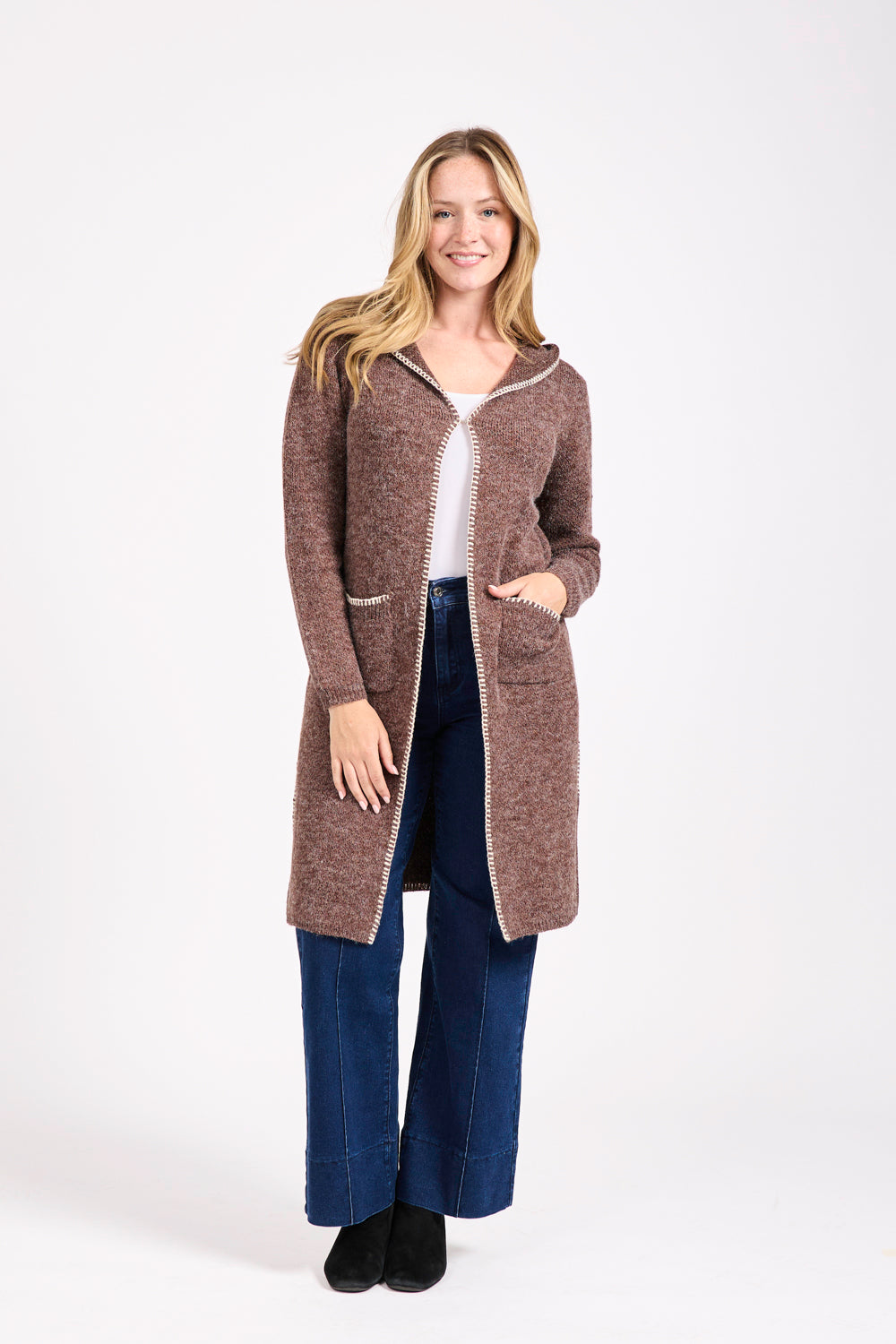 Blanket Stitch Cardigan With Hood