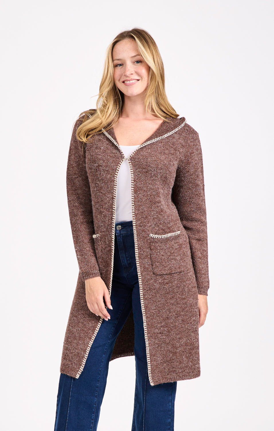 Blanket Stitch Cardigan With Hood