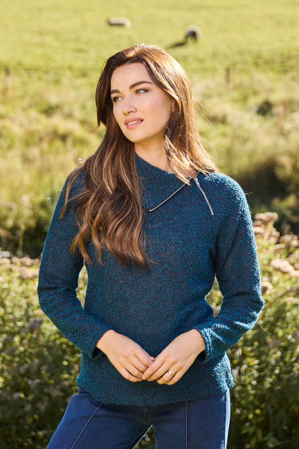 Boucle Zip Neck Top