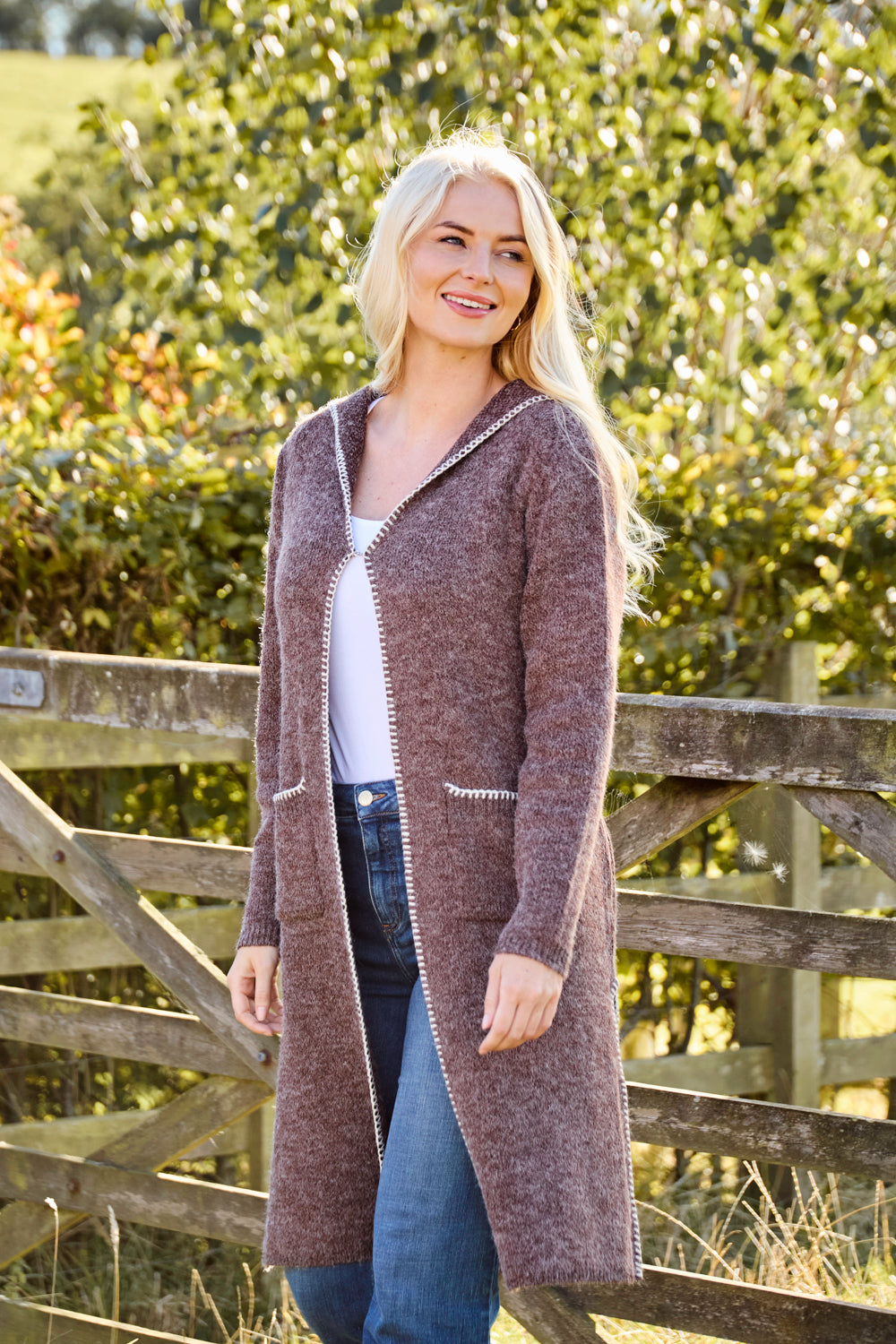 Blanket Stitch Cardigan With Hood