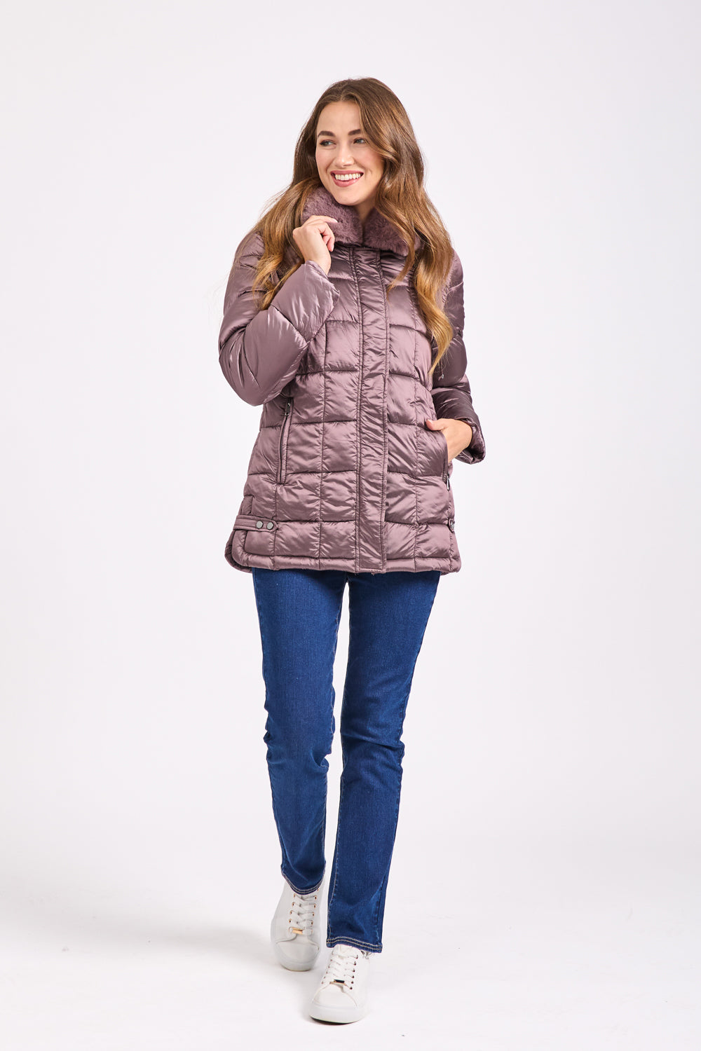 Quilted Long Jacket With Detachable Fur Hood