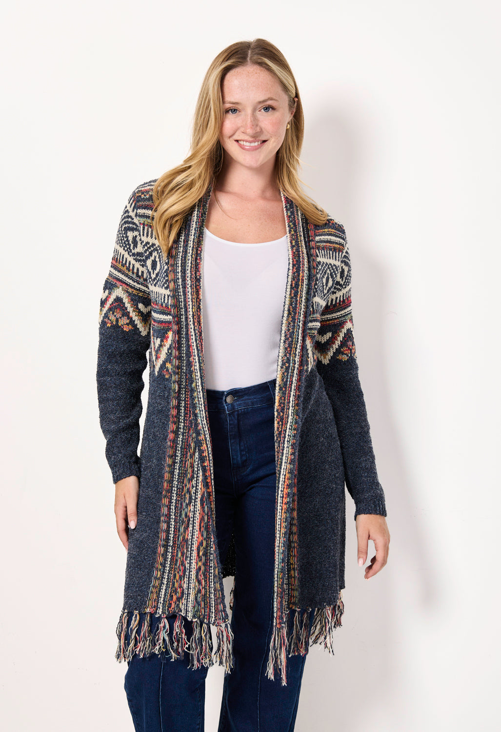 Fringe Hem Aztec Cardigan