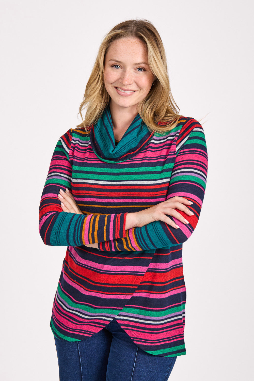 Multicolour Striped Cowl Neck Top