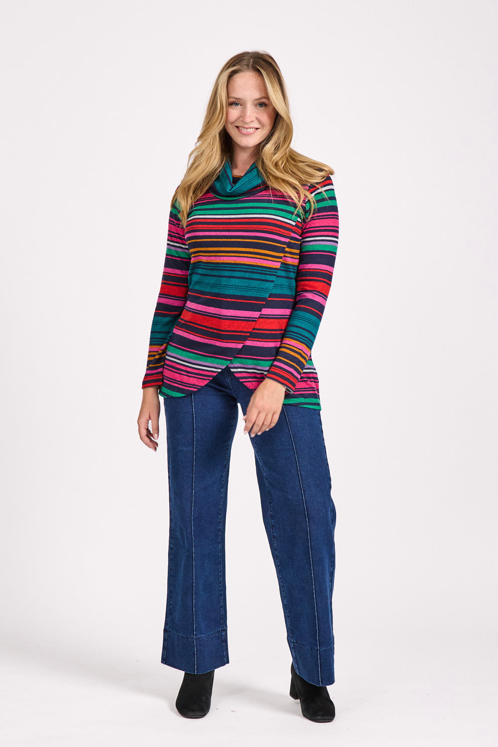 Multicolour Striped Cowl Neck Top